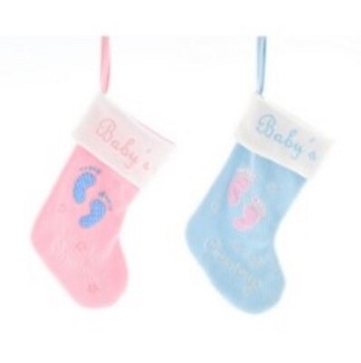 Festliche 2 verschiedene Baby-s First Feet Strümpfe 30 cm in rosa oder blau P012925