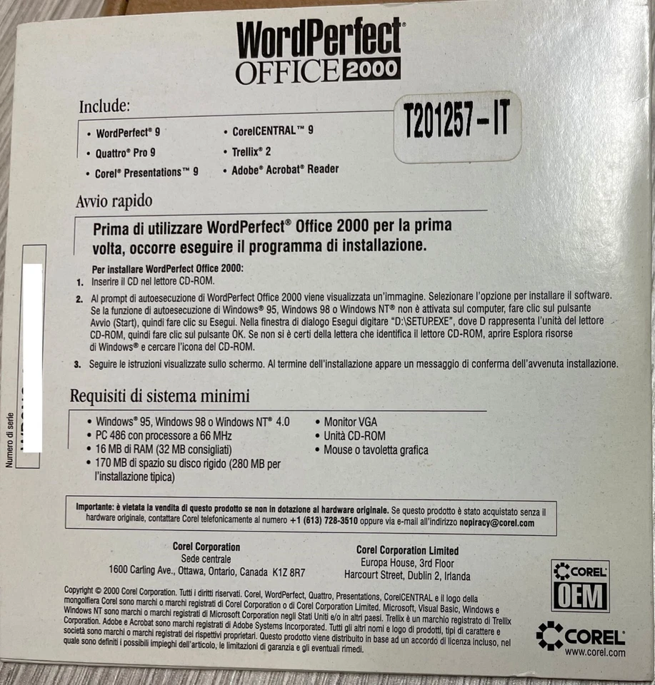 Corel Word Perfect Office 2000 CD originale - Immagine 2 di 2