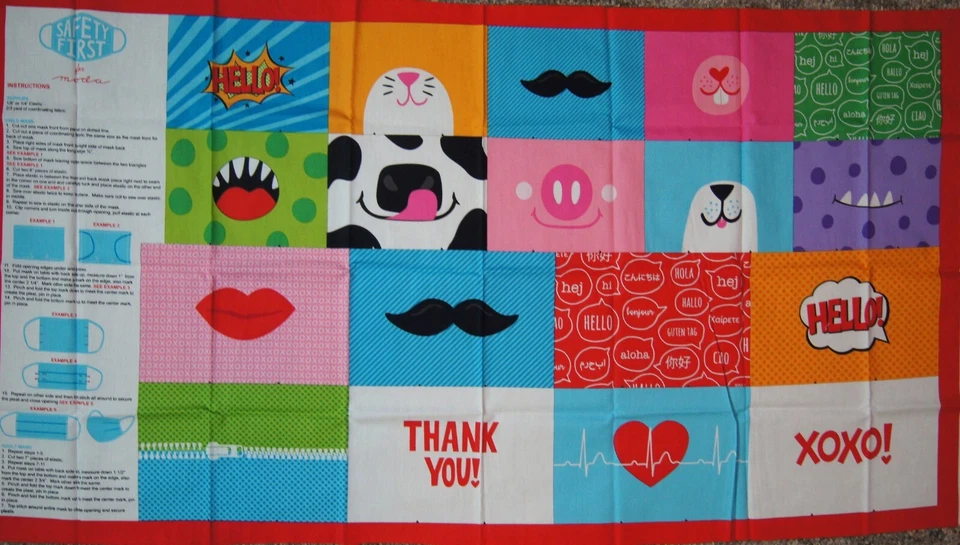 Safety First Face Mask Fabric Panel  24" X 44 " by Moda  - Image 2 of 2