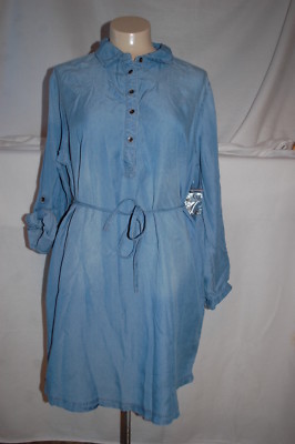 Womens LT BLUE L/S SHIRT DRESS Loose Fit BUTTON FRONT Pockets XXL / 20