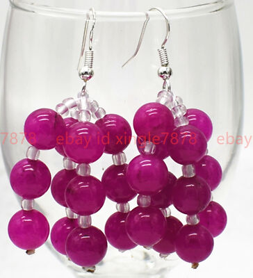 Beautiful Netural 6mm Pink Sugilite Round Gemstone Hook Dangle Earrings