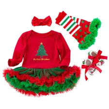 4pcs Newborn Baby Infant Girls 1st Christmas Headband Tutu Dress Costume Outfits