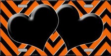Orange Black Chevron With Hearts Metal Novelty License Plate Tag Lp5051