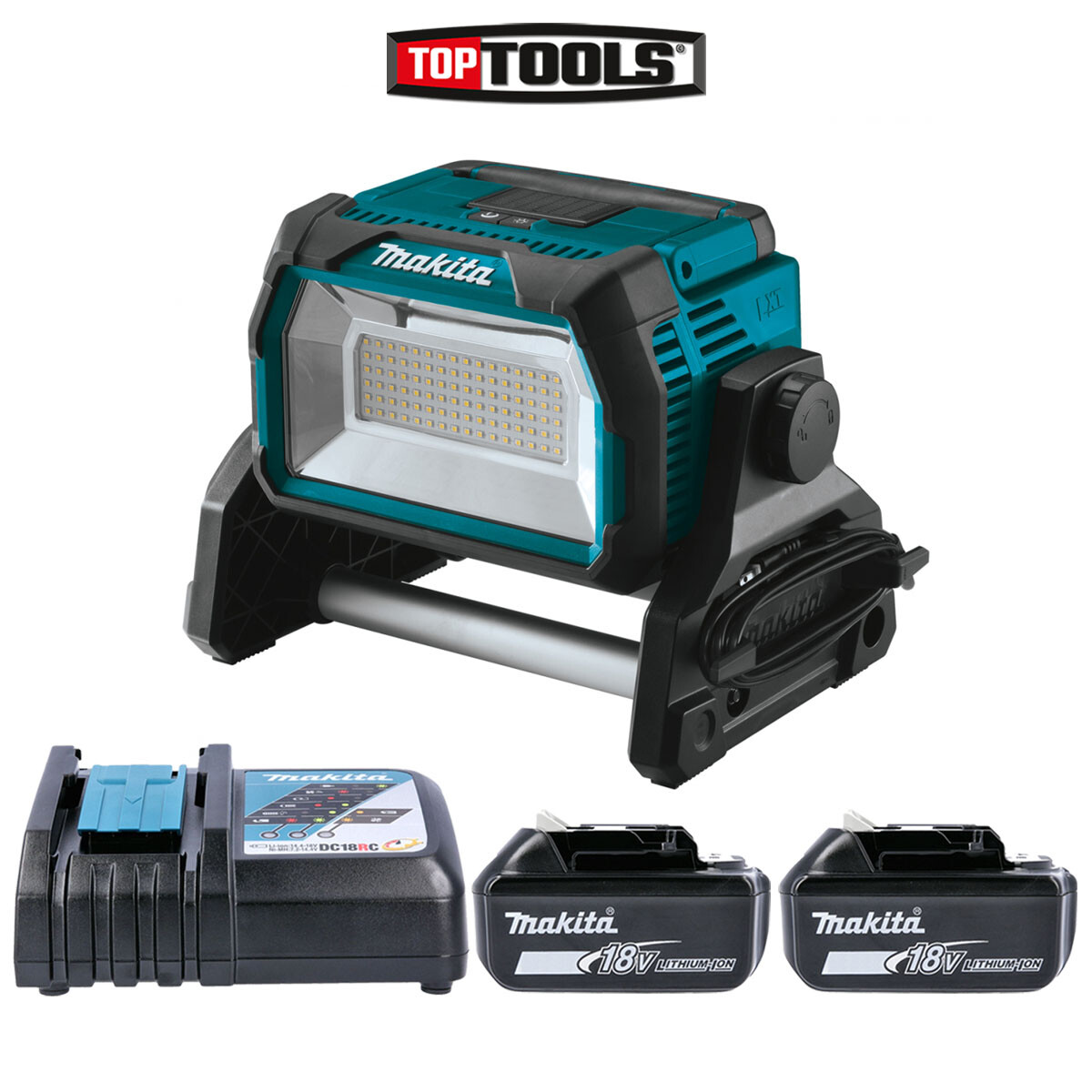 Makita DML809 18V LXT Cordless/Corded LED Light + 2 x 5Ah Batteries & Charger