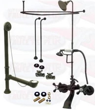 Oil Rubbed Bronze Clawfoot Tub Kit W/Shower Riser, Enclosure , & Drain