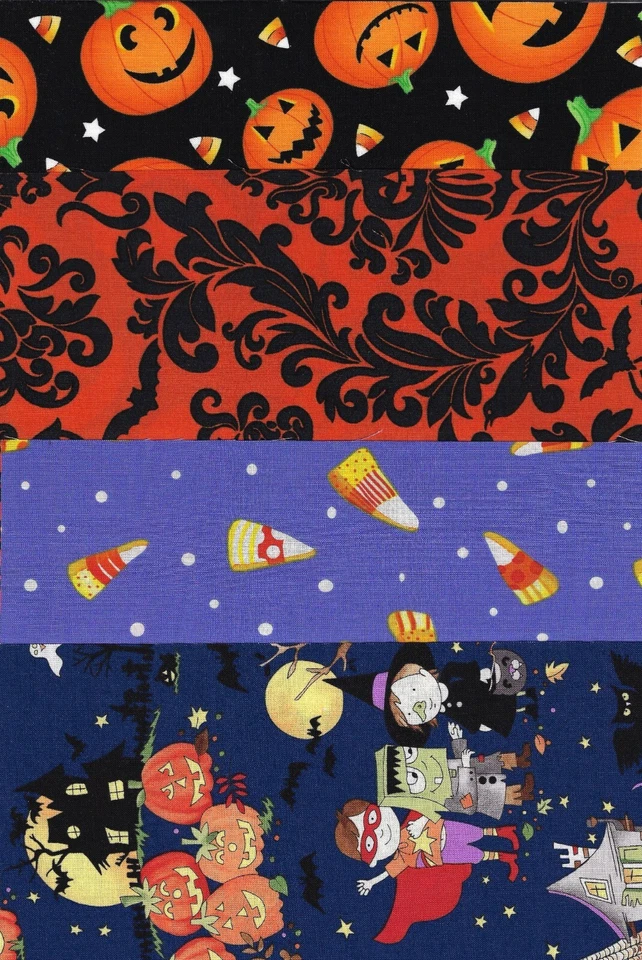 Halloween Fabric, Set of 12 Fat 1/8s, Candy, Dots, Orange, Black, Green Purple - Image 3 of 4