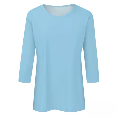 Women's Fashion Casual Three Quarter Sleeve T-Shirt Solid O-Neck Tops - Picture 4 of 6