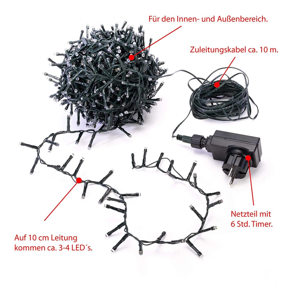 LED Lichterkette 10 - 600 Weihnachtsbeleuchtung Innen & Außen Garten Deko Trafo - Bild 2 von 4