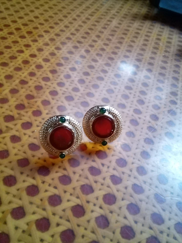 Pendientes Vintage Ross Simons Oro Amarillo 14k Cornalina Intaglio Ónix Verde Foto 4 de 4