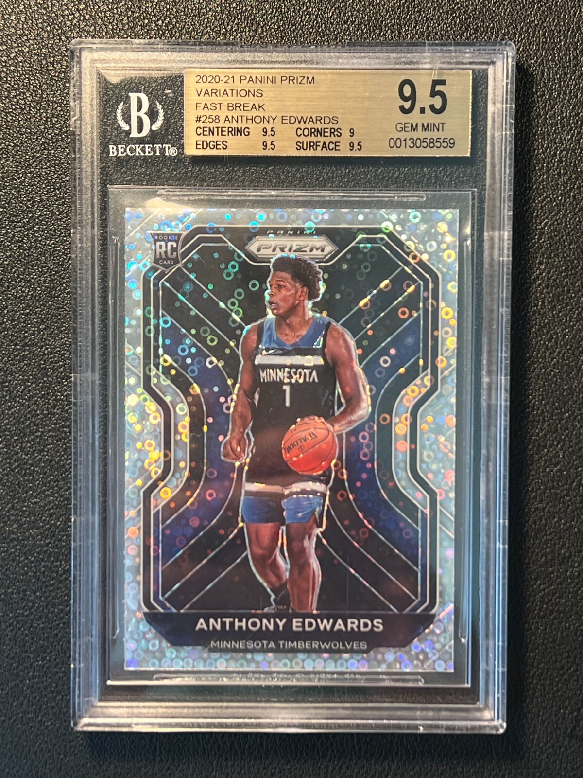 2020-21 Panini Prizm Fast Break Anthony Edwards RC BGS 9.5 Gem Mint