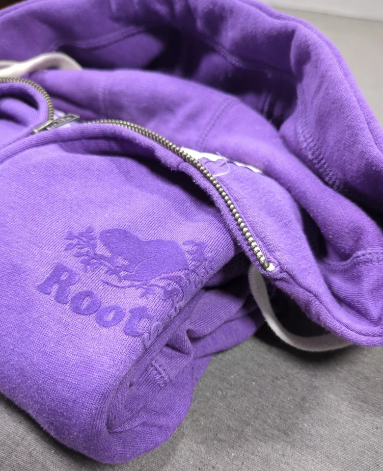 VTG Roots Canada Hoodie Purple Velour Logo Full Zip Womens Size SP Sweatshirt - Image 2 of 4