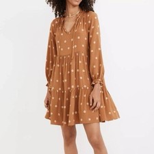 Madewell Women Tie-Neck Tiered Mini Dress in Bloom Dot Warm Hickory