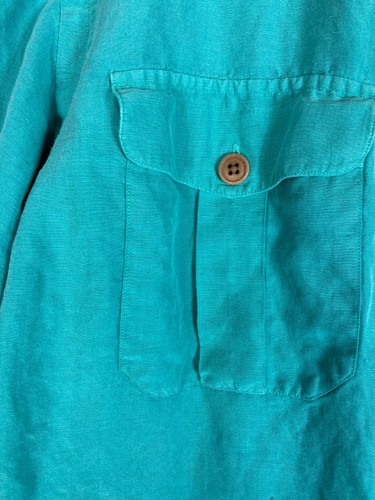 Polo Ralph Lauren uomo L verde lino misto seta manica lunga bottoni davanti camicia - Foto 9 di 9