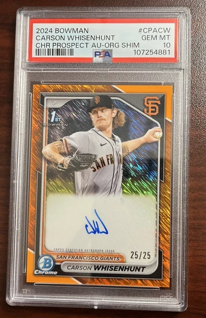 2024 Bowman Chrome Carson Whisenhunt 1st Orange Shimmer Auto 25/25 PSA 10