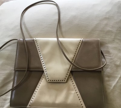 True Vintage 60er 70er Handtasche Clutch Tasche hellbraun & creme Charles Jourdan Paris