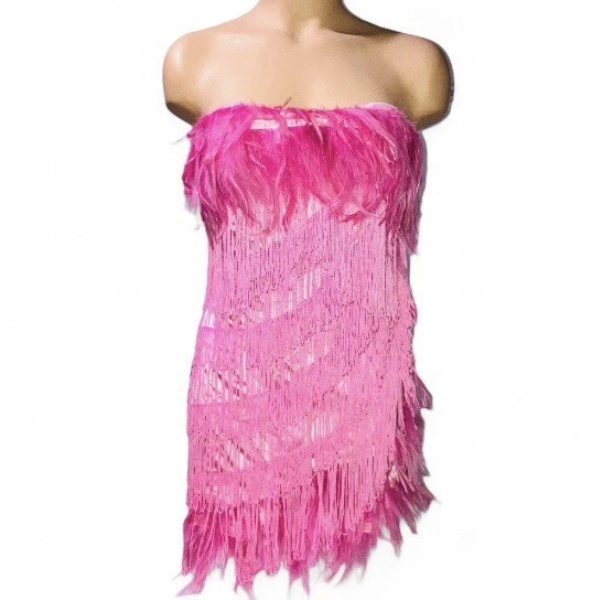 Mystery House Pink Feather Flamingo Flapper 20's Dress Women Halloween Costume S - Image 3 of 4