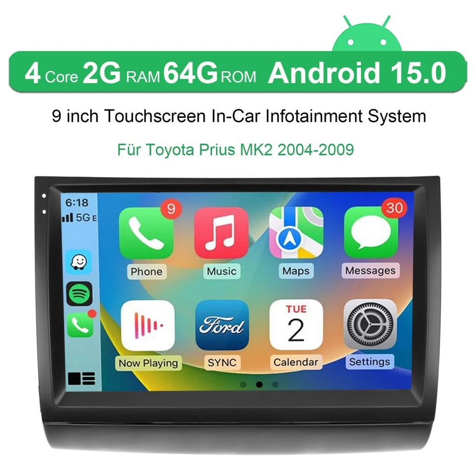 Android 15 Autoradio GPS Navi Carplay WiFi 2+32GB Für Toyota Prius MK2 2004-2009 - Bild 2 von 4