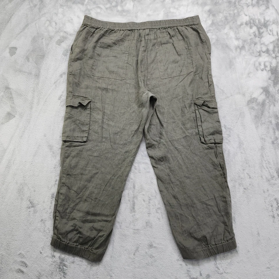 Pantalón de aluminio para mujer 14 verde lino precioso cargo recortado 1/2 cintura elástica dobladillo jogger Foto 2 de 4