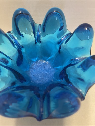 Vintage Art Glass Murano Style Pulled Pinched Nesting Bowl Aqua Made In Italy - Picture 6 of 10