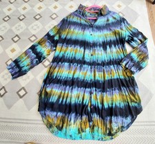 Ladies Bohemian Tie Die 100% Rayon Viscose Shirt Dress, 18 Uk, Superb Cond