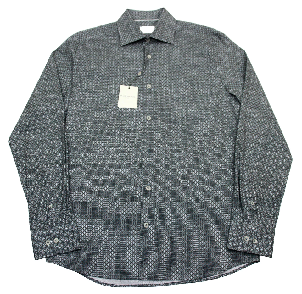 Camisa masculina Jack Victor estampa M Irvine marrom algodão stretch manga longa botão para cima - Imagem 2 de 4