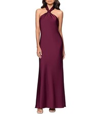 Betsy  Adam Wine Burgundy Satin Halter Dress Size 12 259