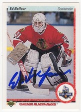 Ed Belfour Signed Blackhawks 1990-91 Upper Deck Hockey Rookie Card #55 -(SS COA). rookie card picture