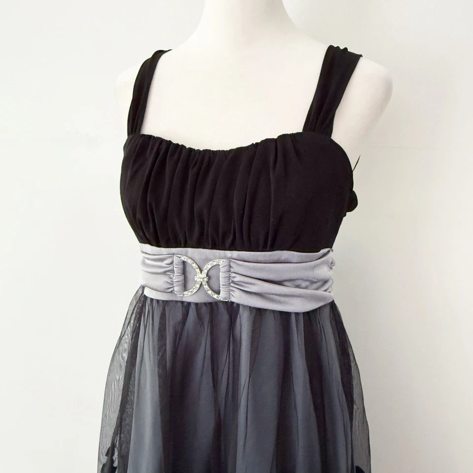 Vestido Babydoll Vintage Para Mujer Y2K Malla Transparente Estrás Mediano Capricho Fiesta Foto 2 de 4