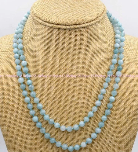 6mm Natural Blue Aquamarine Gems Round Beads Necklace Long 36 Inches united stat - product listing photo
