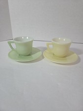 VTG Hazel Atlas Pastel Milk Glass Child's Tea Cup  Saucer Set Green Yellow