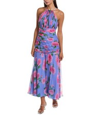 Carolina Herrera Halter Neck Gathered Silk Midi Dress Women's