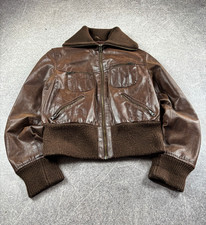 Vintage Brown Leather Bomber Jacket Cropped A...