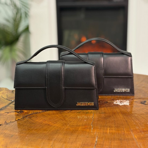 Jacquemus Black Solid Rectangle Top Handle Bag w/ Gold Hardware Logo Detach