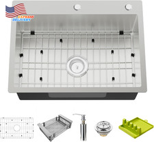 25x18 Inch Stainless Steel Drop In Kitchen Sink Modern Single Bowl Topmount Bar