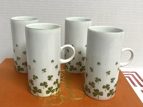 Vintage Toscany Collection green shamrock porcelain Irish coffee mugs set of 4
