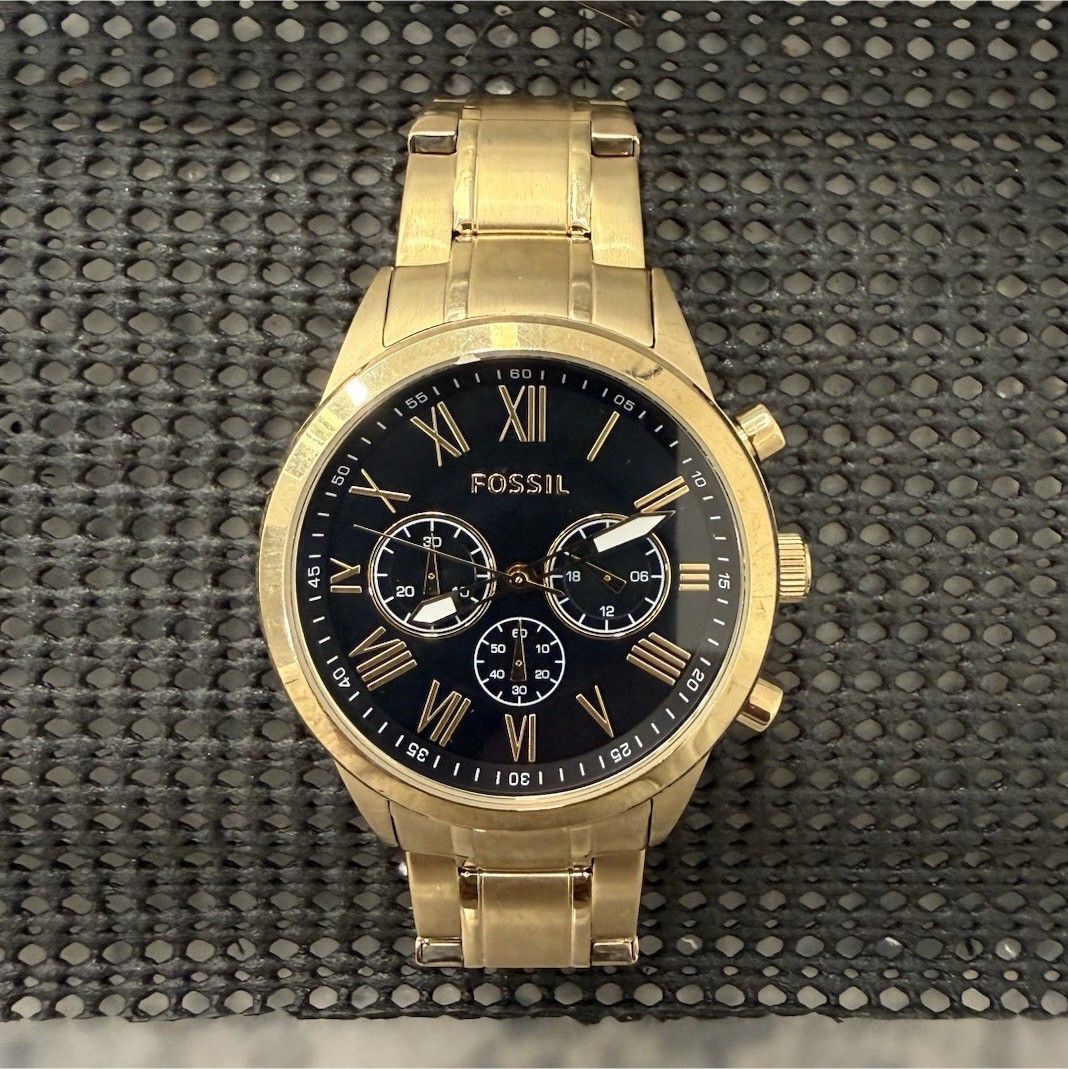 Fossil Gold Stainless Steel Men's Chronograph Quartz Watch Black Dial