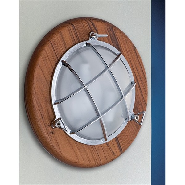 Runde Wandleuchte Led Holz Rahmen Messing Verchromt Maritime Lampe Badezimmer-image