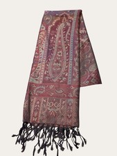 Vintage-Inspired Paisley Pattern Scarf with Fringe Blue  Purple Tones