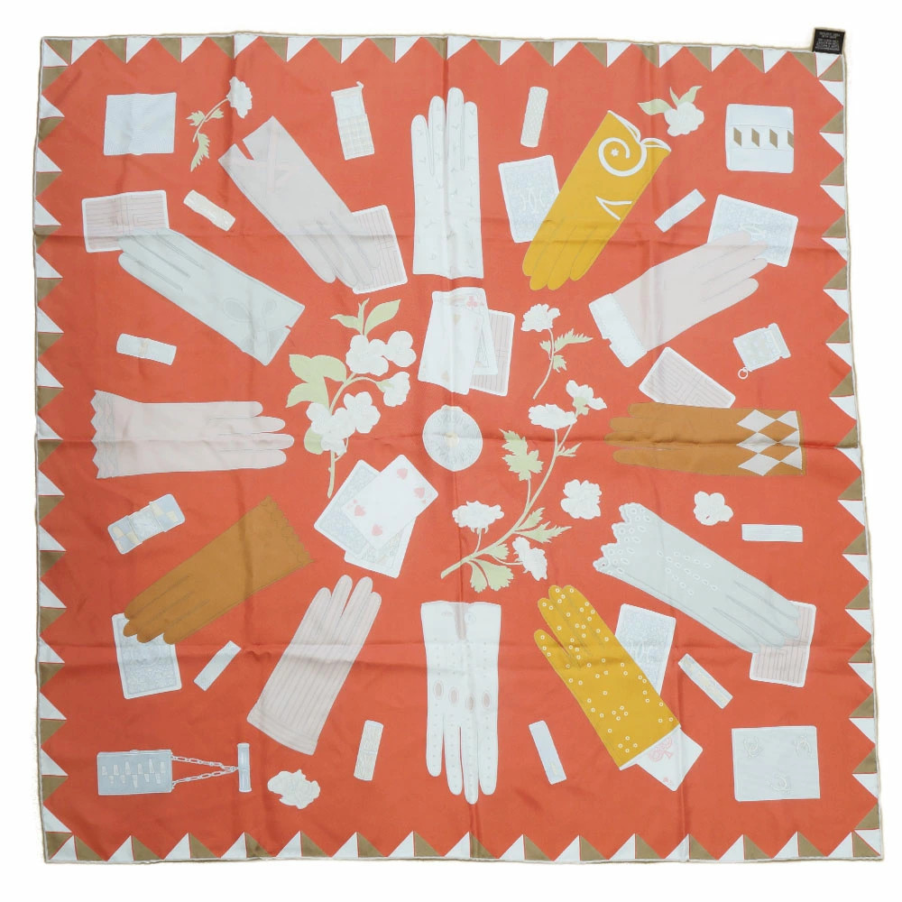 Hermes Carre 90 L HEURE DES GANTS Gloves Scarf Stole Main item r0_0209 thumbnail 2