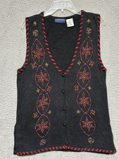 Vintage Additions by IVY Beaded Silk Knit Vest Black with Multicolor Embroidery