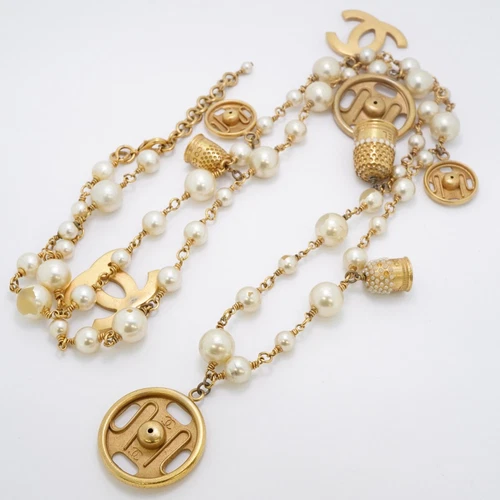 COLLANA CHANEL AUTENTICA MARCA COCO FINTA PERLA PLACCATA ORO 03A DONNA F S