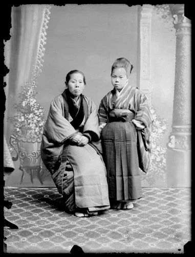 Antique Glass Negative / Woman & Girl Portrait / Japanese / c. 1920
