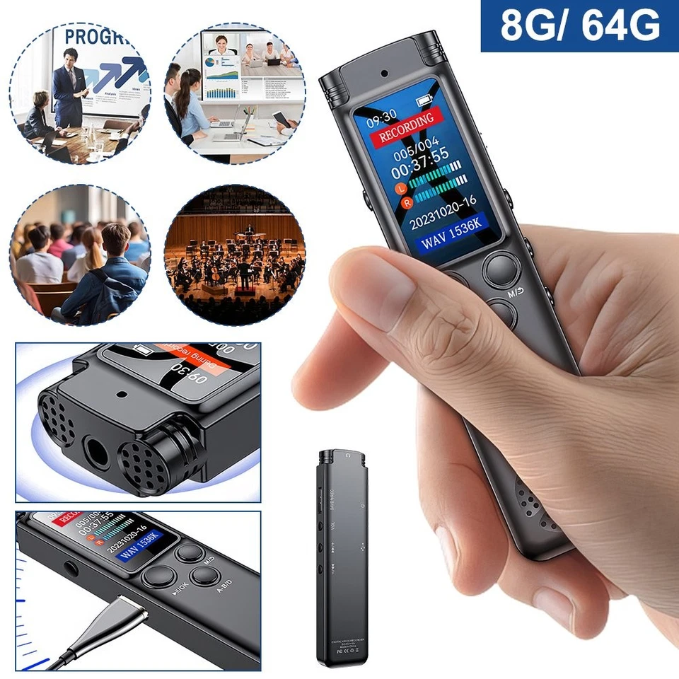 8GB/64GB Voice Activated Mini Digital Sound Audio Recorder Dictaphone MP3 Player - Image 2 of 4