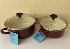 Set of 2 CHEFS Atelier ENAMEL Stockpots with Lid 2.9qt  & 5qt MAROON Serbia NEW