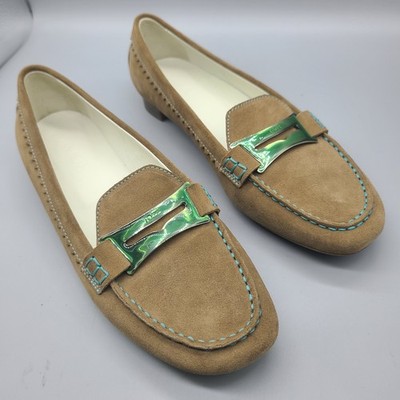 Tod's Womens 8 US Tan Suede Penny Driving Loafers Moccasin Shoes Buckle New
