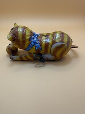 Vintage Tin Lithograph Roll Over Cat Wind Up Toy. Working.
