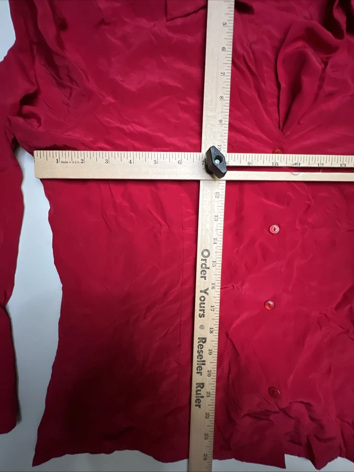 Blusa Anexo Esquinero Informal Mujer XL 100% Seda Rojo Manga Larga Botón Cuello en V Foto 4 de 4