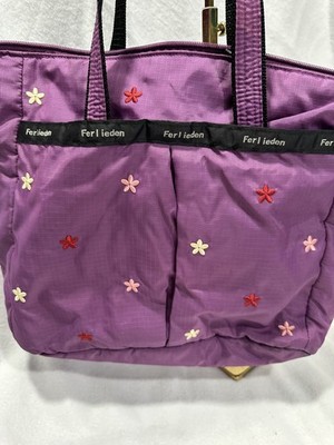 Ferlieden Tote Bag Womens Medium Floral Embroidered Lightweight Nylon Purse Hand