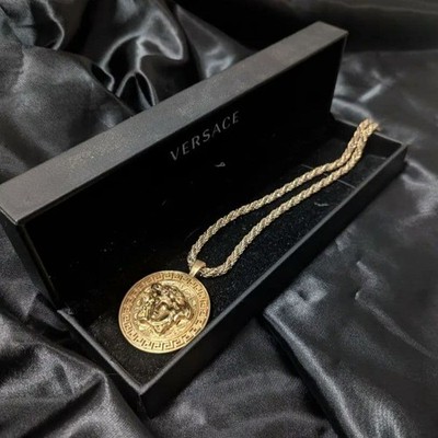 VERSACE Medusa Greca Medallion Necklace with Monet Chain for fashion item gold