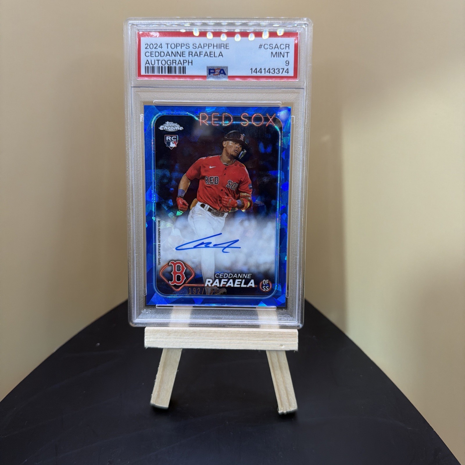 Ceddanne Rafaela 2024 Topps Chrome Sapphire rookie auto /199 Red Sox PSA 9